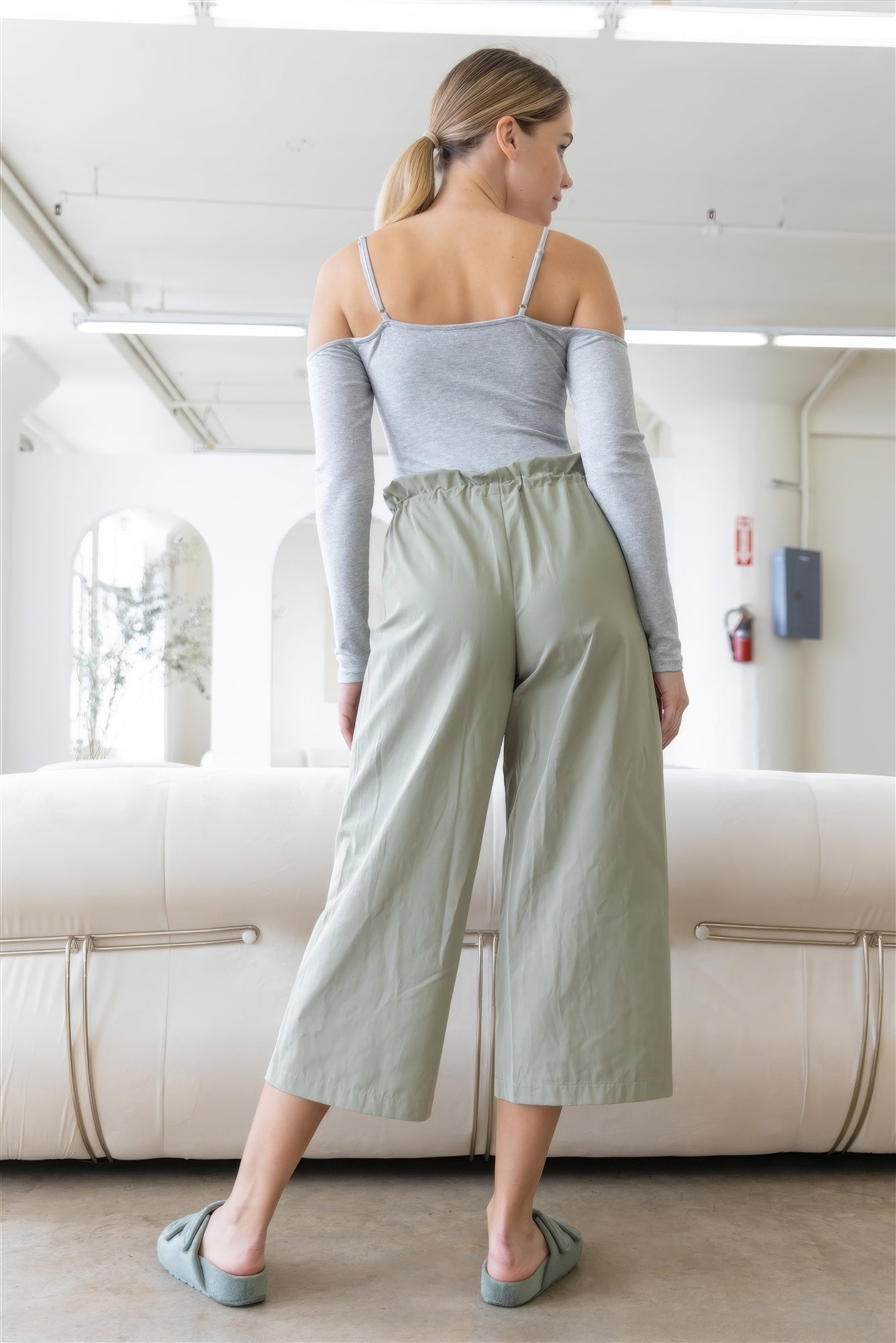 Heather Grey Ribbed Off-the-shoulder Long Sleeve Bodysuit-Product Type | Naughty Smile Fashion
