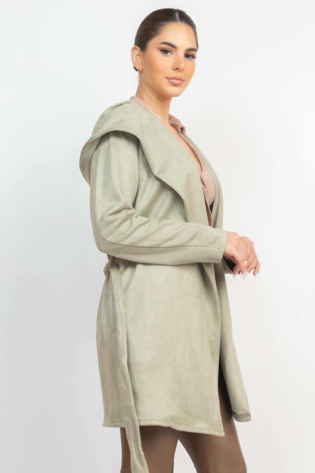 Suede Hooded Waist-tie Belt Jacket-Product Type | Naughty Smile Fashion