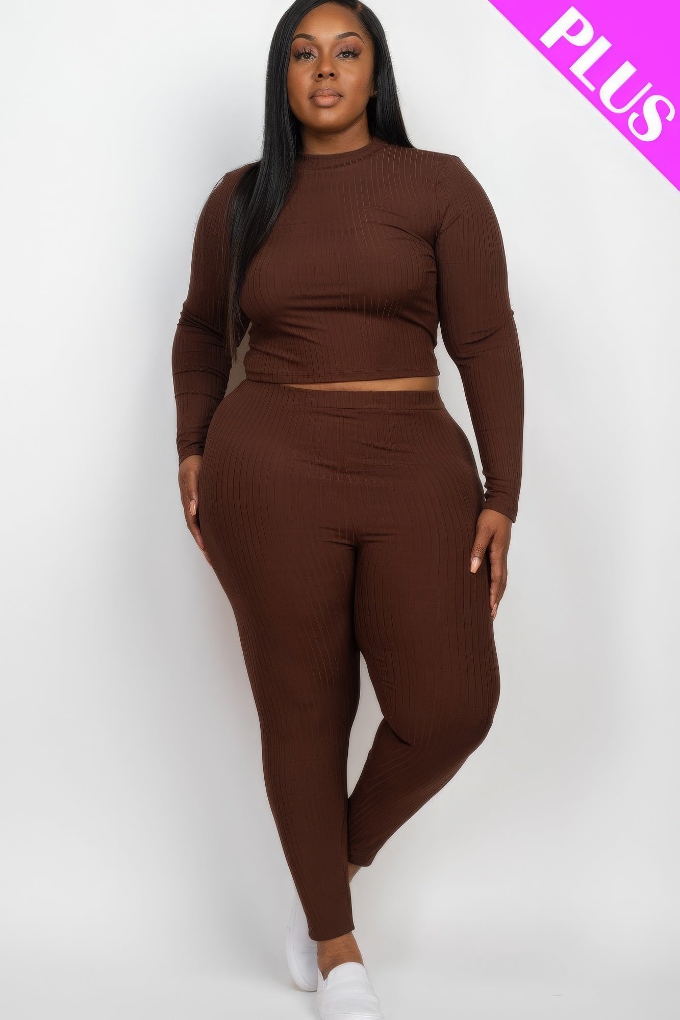 Plus Size Plus Ribbed Mock Neck Long Sleeve Top & Leggings Set – Stylish & Comfortable – men’s fashion, stylish and versatile