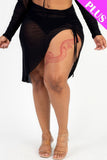 Plus Beautiful Sheer Mesh Drawstring Ruched Skirt