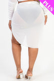 Plus Beautiful Sheer Mesh Drawstring Ruched Skirt