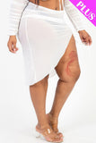 Plus Beautiful Sheer Mesh Drawstring Ruched Skirt