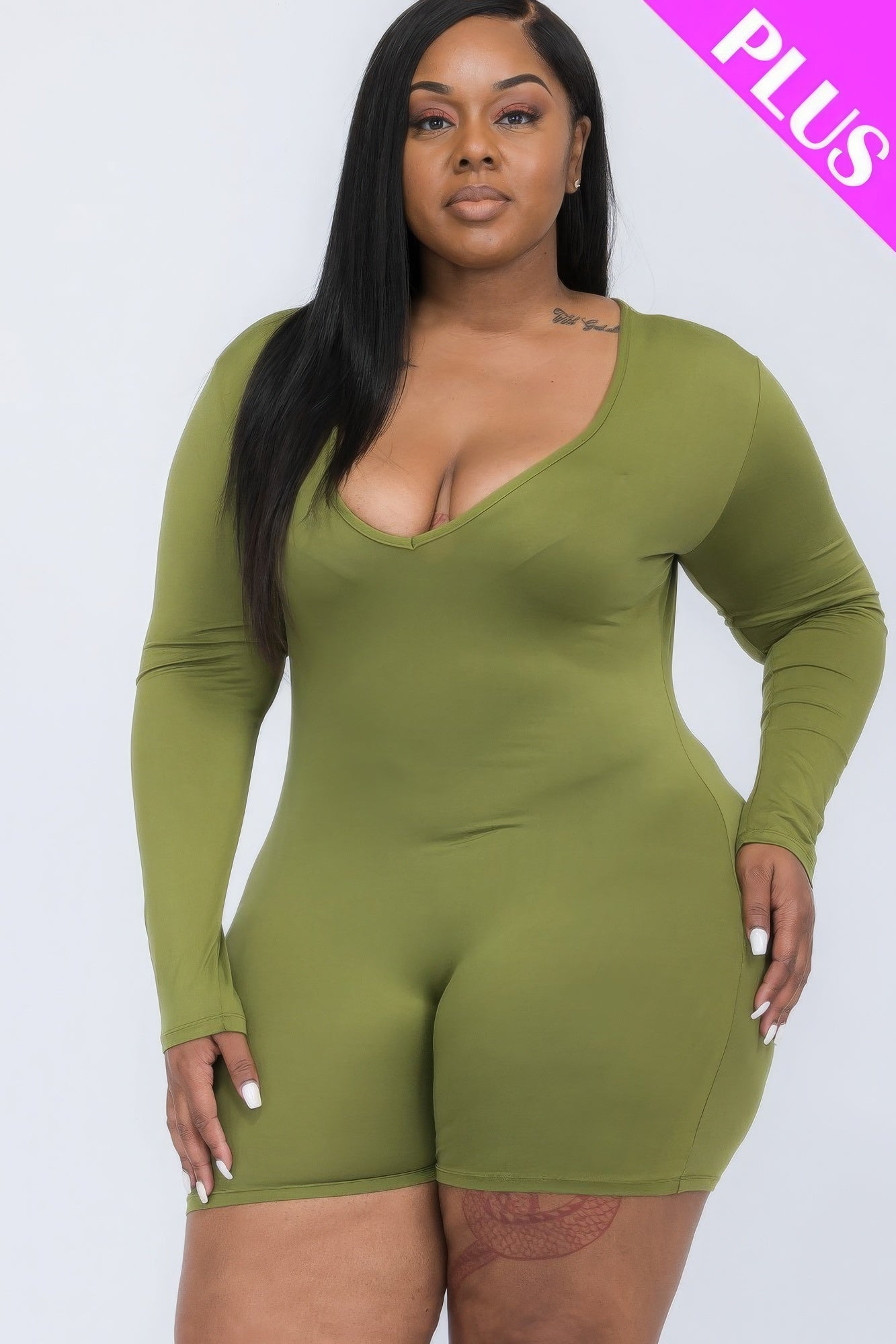 Plus Size Plus V-neck Long Sleeve Bodycon Romper – Stylish & Comfortable – men’s fashion, stylish and versatile