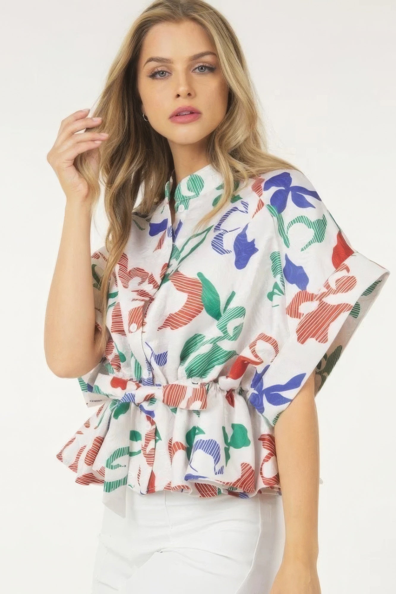Floral Print Short Sleeve Top With Waist Tie-Product Type | Naughty Smile Fashion