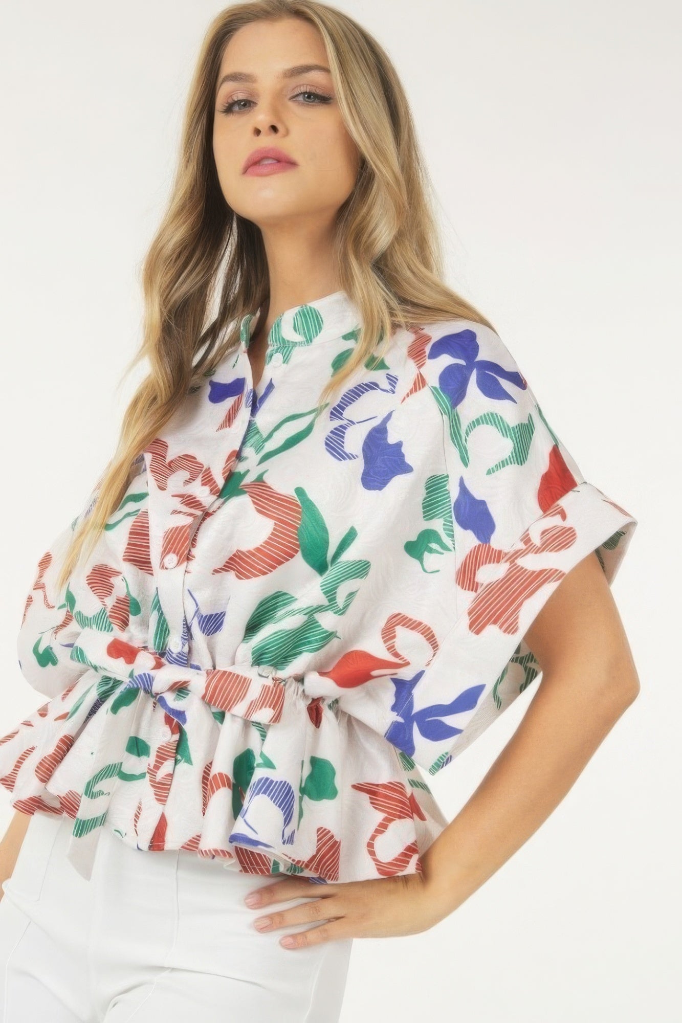 Floral Print Short Sleeve Top With Waist Tie-Product Type | Naughty Smile Fashion