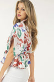 Floral Print Short Sleeve Top With Waist Tie