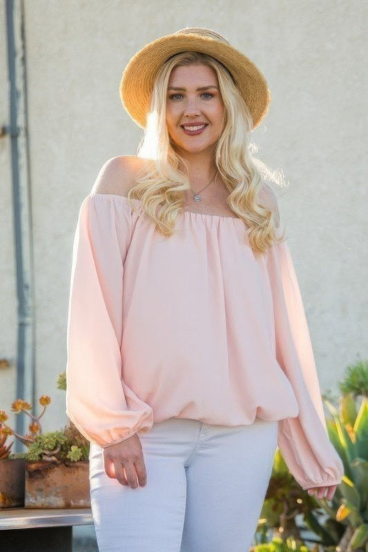 Off Shoulder Long Bubble Sleeve Solid Top