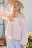 Off Shoulder Long Bubble Sleeve Solid Top