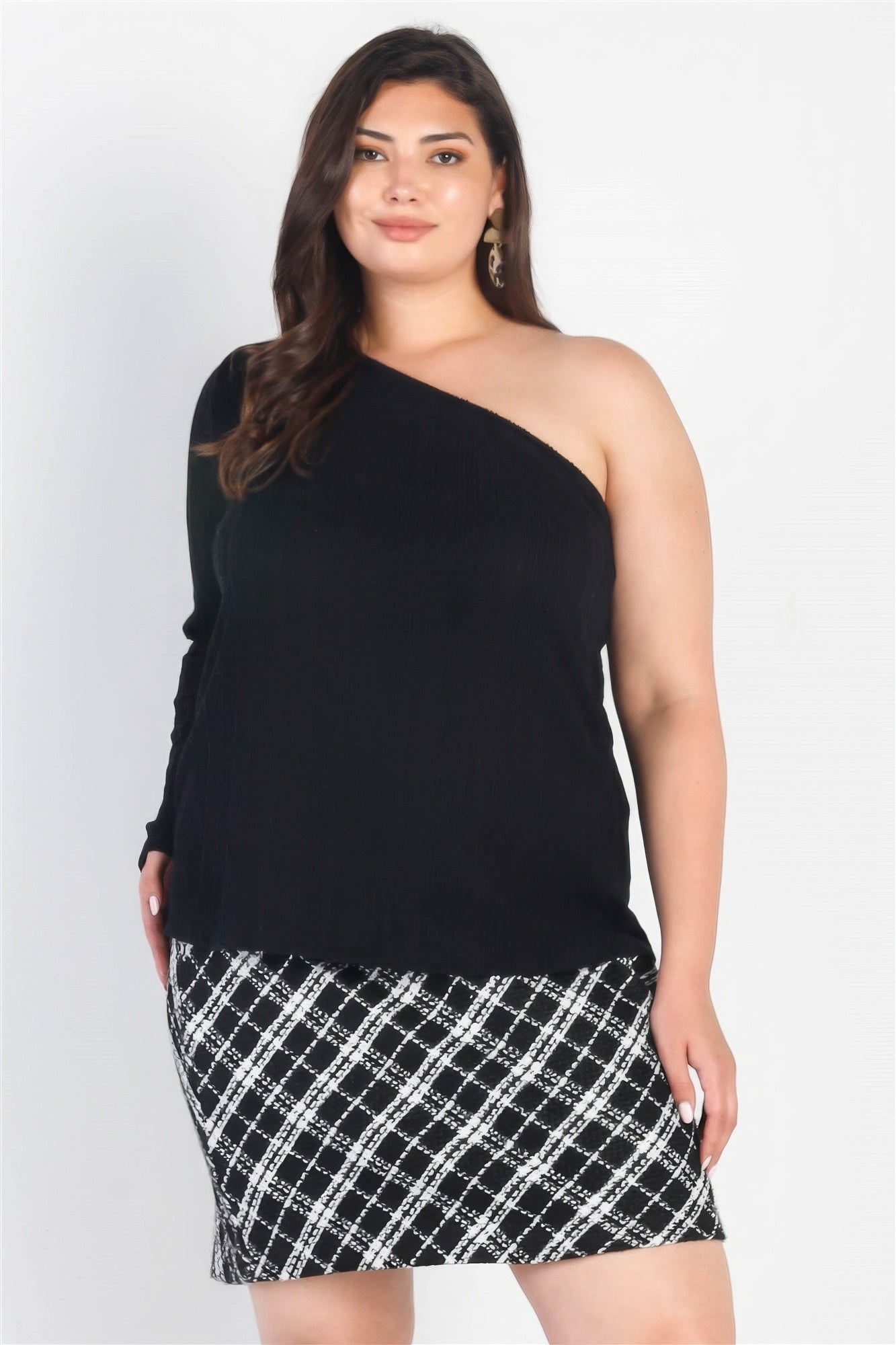 Plus Size Plus Black Ribbed One Shoulder Top – Stylish & Comfortable – men’s fashion, stylish and versatile