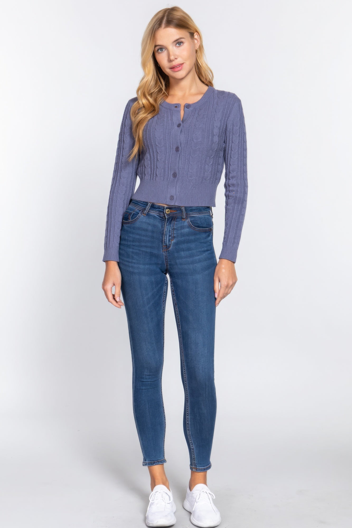 Crew Neck Cable Sweater Cardigan-Product Type | Naughty Smile Fashion