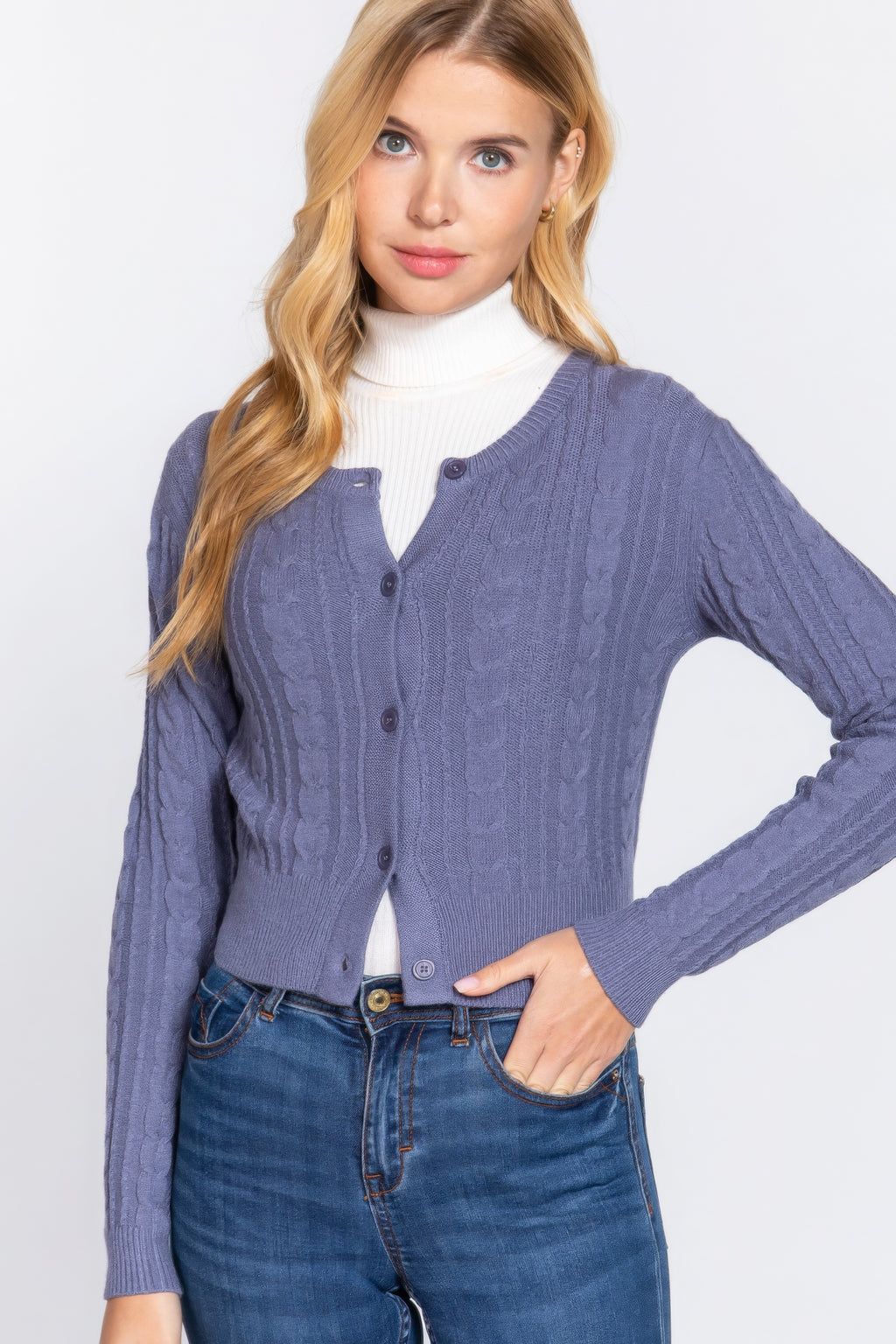 Crew Neck Cable Sweater Cardigan-Product Type | Naughty Smile Fashion
