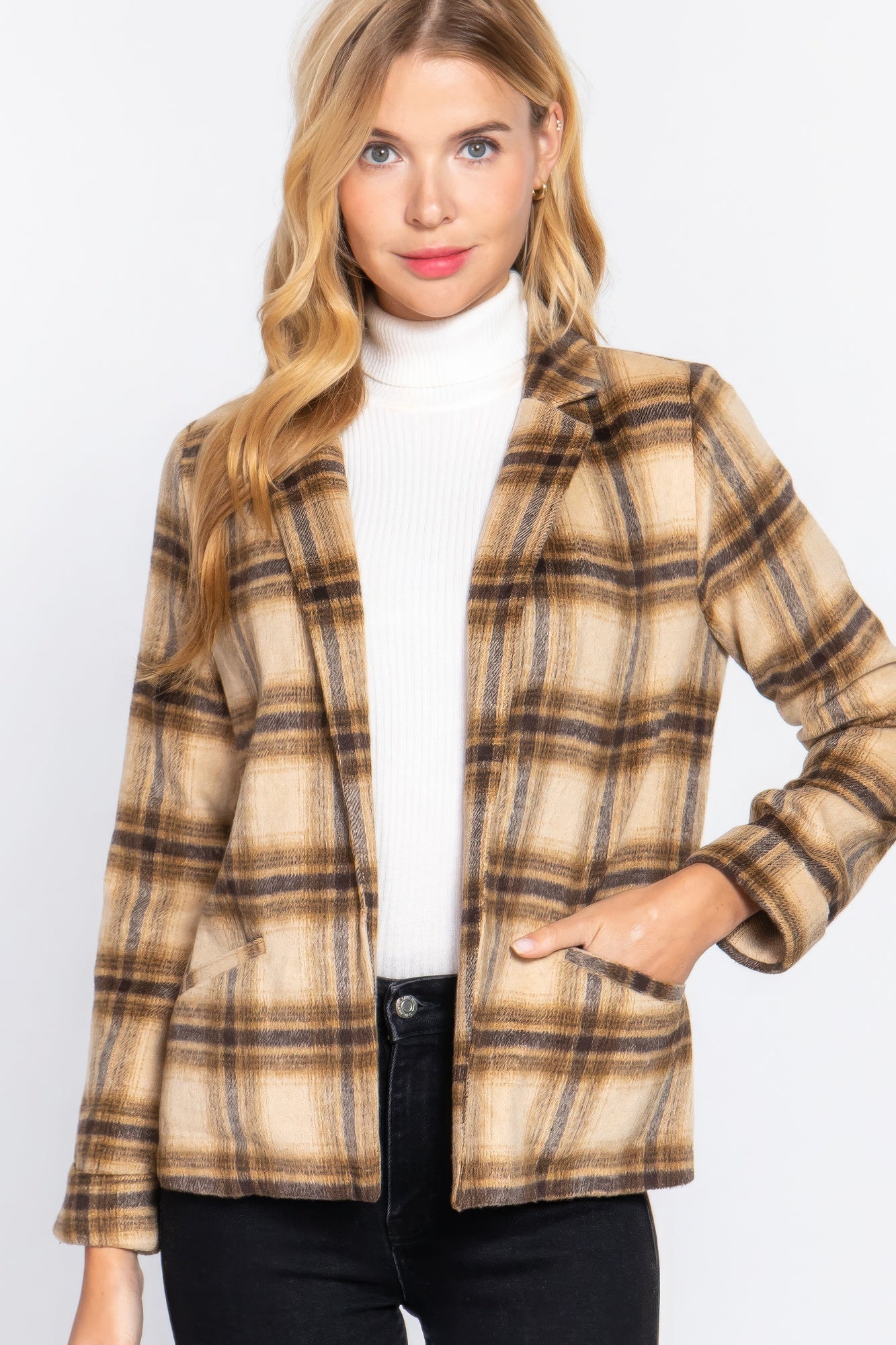 Notched Collar Plaid Jacket-Product Type | Naughty Smile Fashion