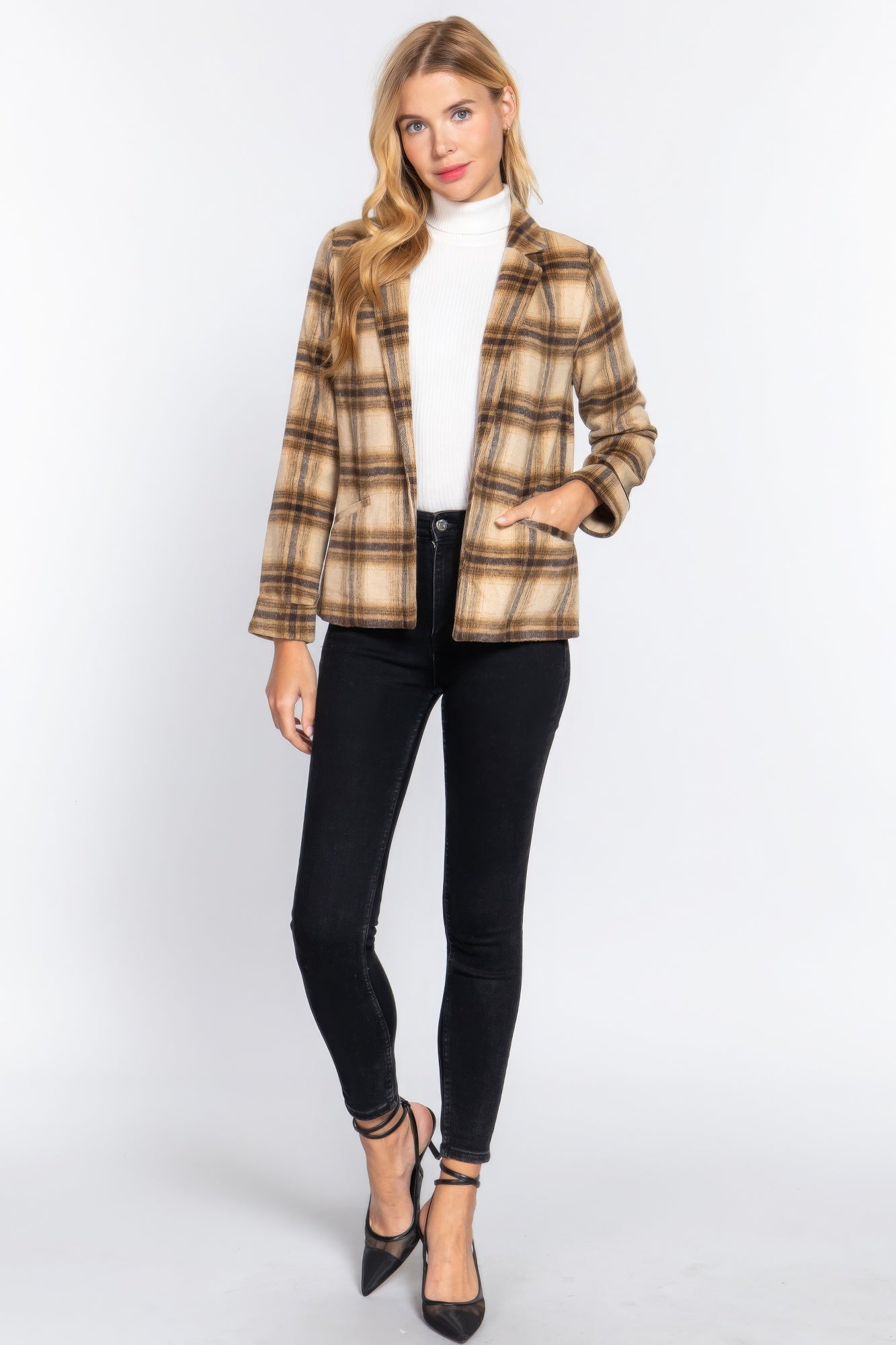 Notched Collar Plaid Jacket-Product Type | Naughty Smile Fashion