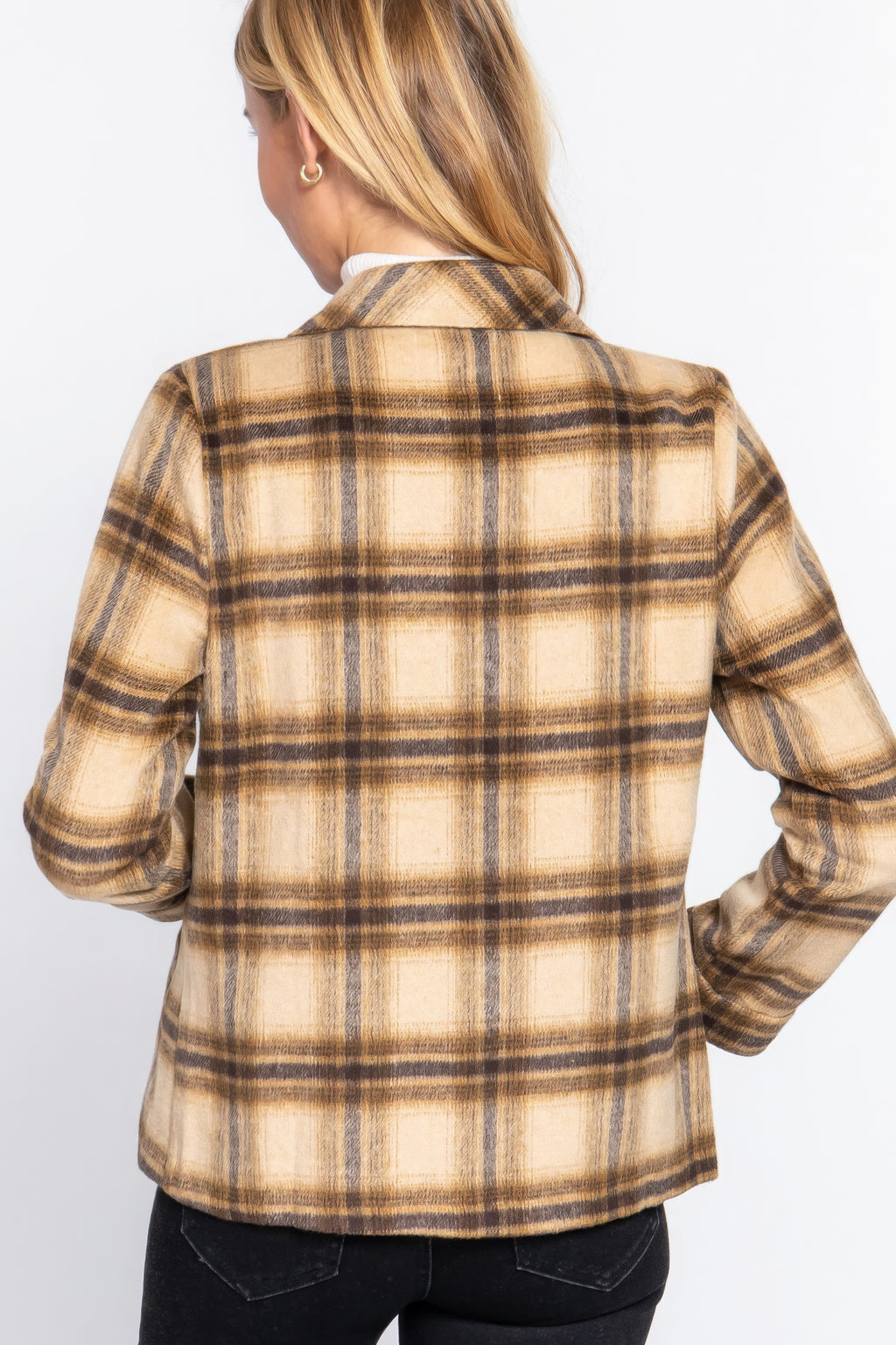 Notched Collar Plaid Jacket-Product Type | Naughty Smile Fashion