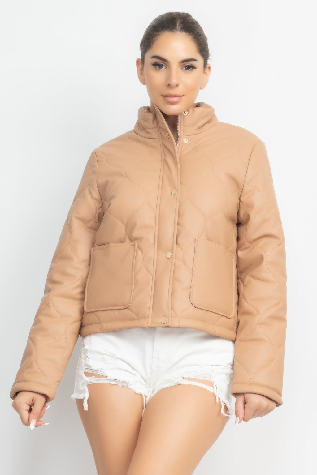 Mock Neck Quilted Jacket-Product Type | Naughty Smile Fashion