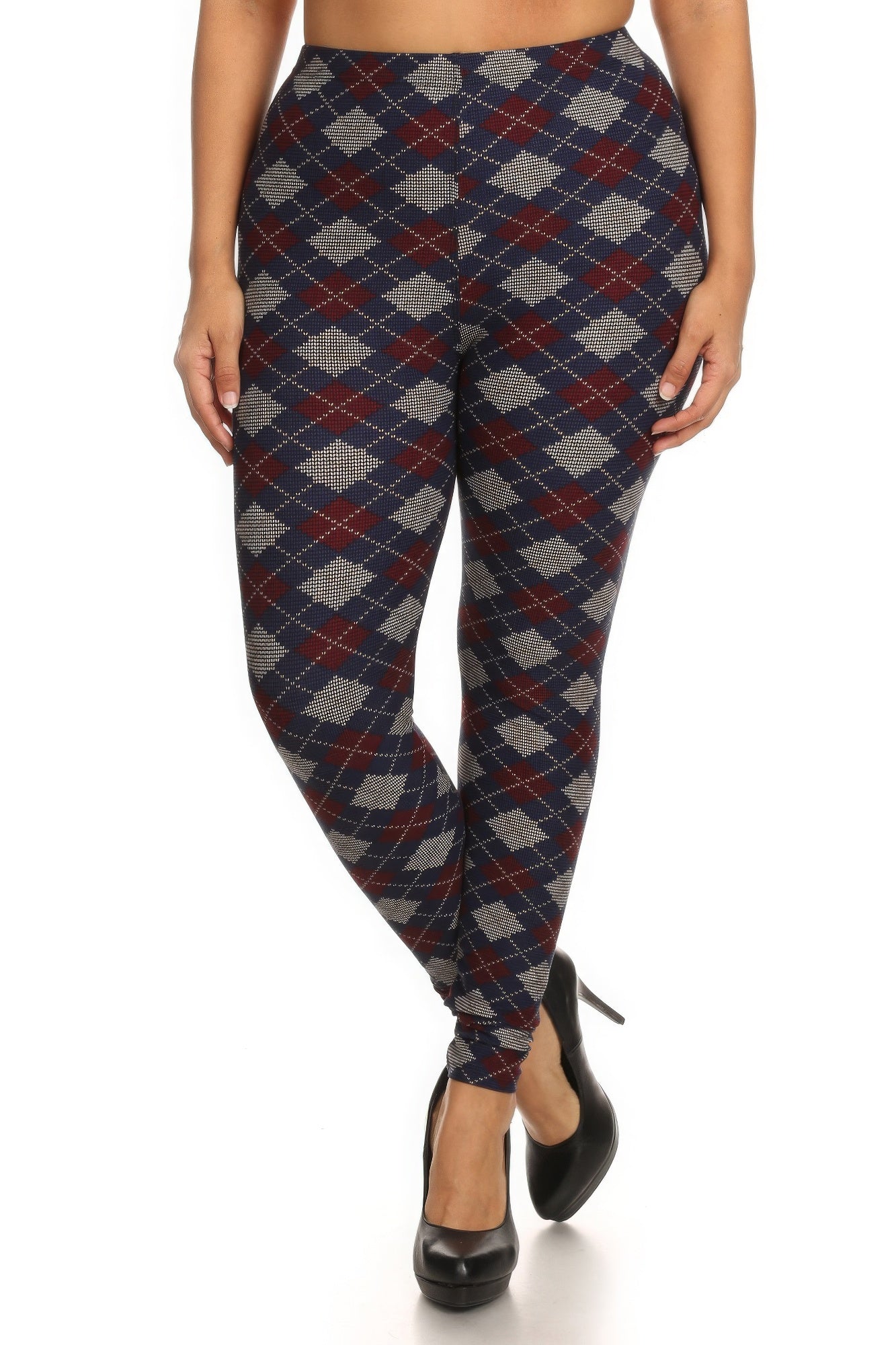 Plus Size Plaid Graphic Printed Knit Legging With Elastic Waist Detail – Stylish & Comfortable – men’s fashion, stylish and versatile