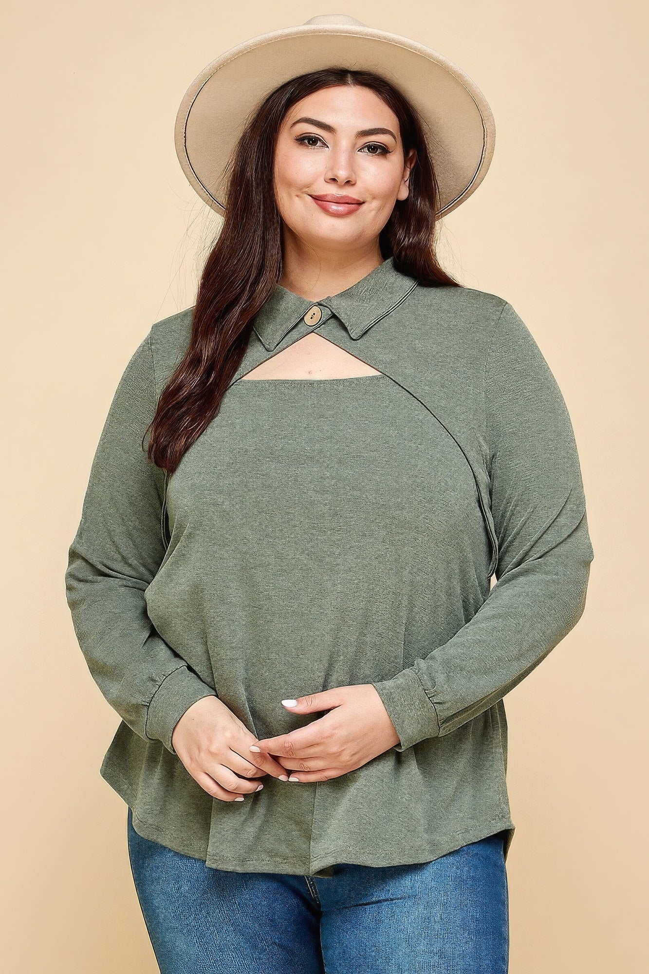 Plus Size Solid Long Sleeve Fashion Top – Stylish & Comfortable – men’s fashion, stylish and versatile