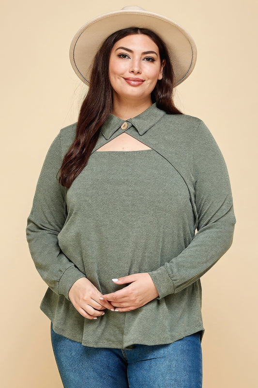 Plus Size Solid Long Sleeve Fashion Top