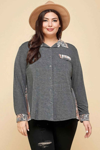 Plus Size Printed Patchwork Contrast Button Up Shirt – Stylish & Comfortable – men’s fashion, stylish and versatile