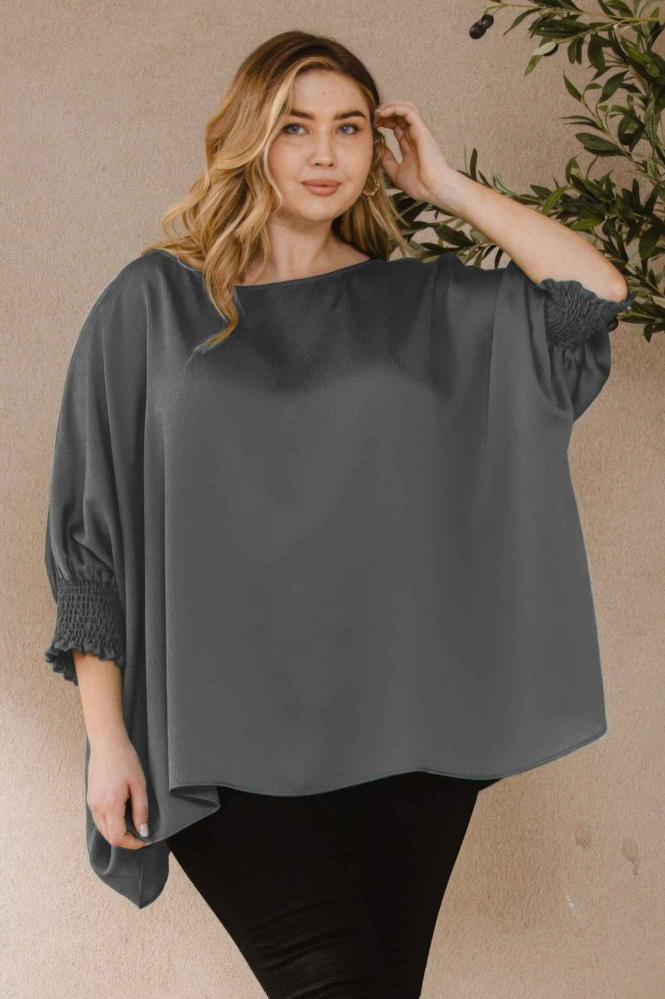 Plus Size Ember Jacquard Solid Woven Oversized Boatneck 3/4 Sleeve Blouse – Stylish & Comfortable – men’s fashion, stylish and versatile