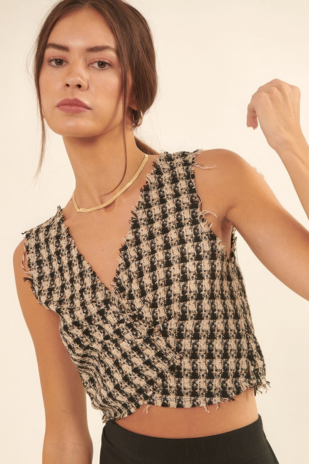 V Neckline Plaid Woven Vest-Product Type | Naughty Smile Fashion