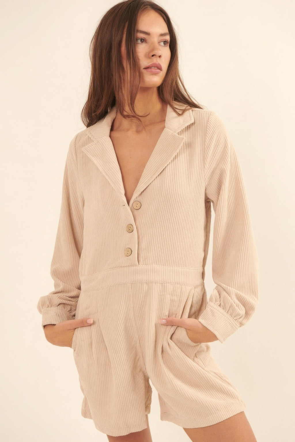 A Woven Corduroy Romper-Product Type | Naughty Smile Fashion