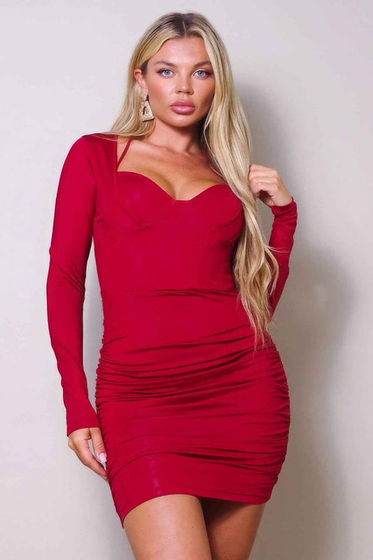 Sale - Long Sleeve Corset Halter Tie Mini Dress – On Sale Now
