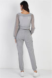 Heather Grey Contrast Fishnet Zip-up Top & Pants Set