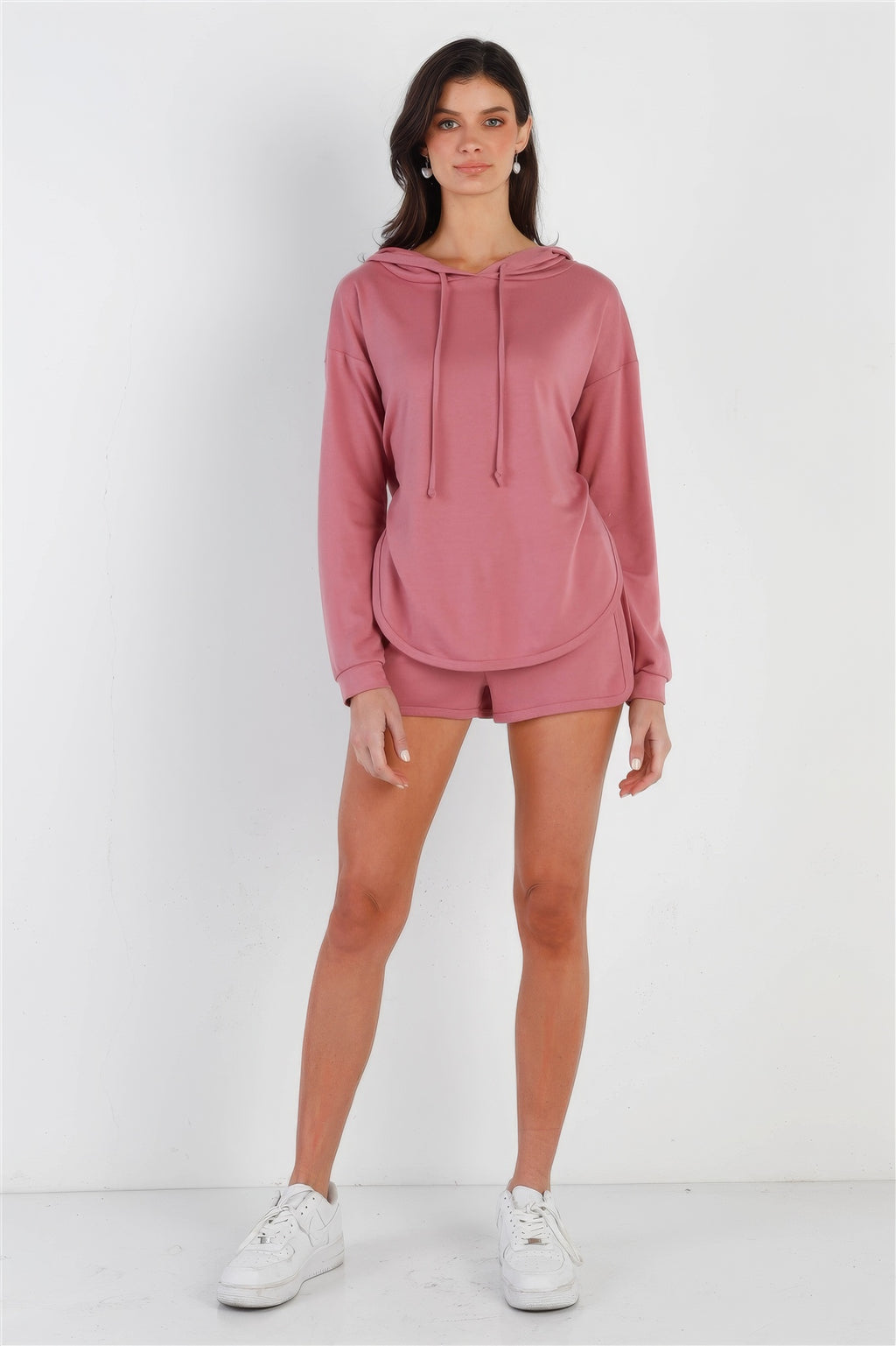 Racer Back Detail Long Sleeve Hooded Top & Short Set-Product Type | Naughty Smile Fashion
