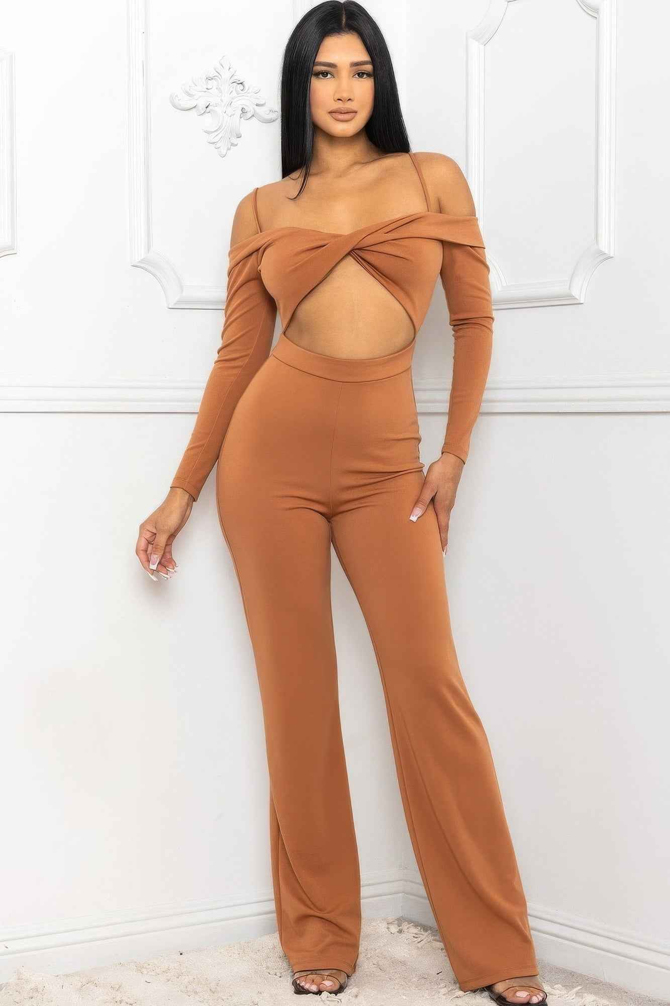 Open Shoulder Cutout Detail Jumpsuit – multicolor, fashion, women style