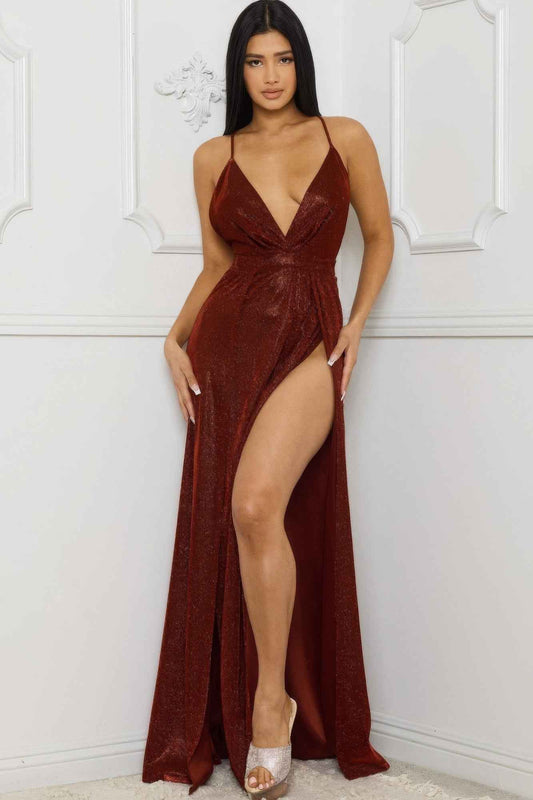 Sale - Glitter Fabric Sweetheart Surplice Maxi Dress – On Sale Now