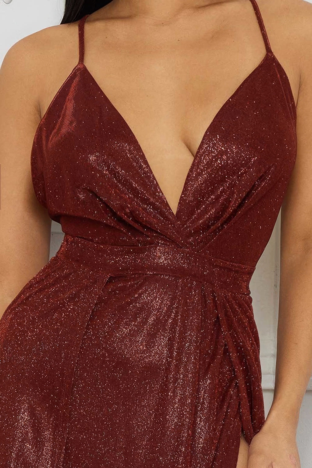 Glitter Fabric Sweetheart Surplice Maxi Dress-Product Type | Naughty Smile Fashion