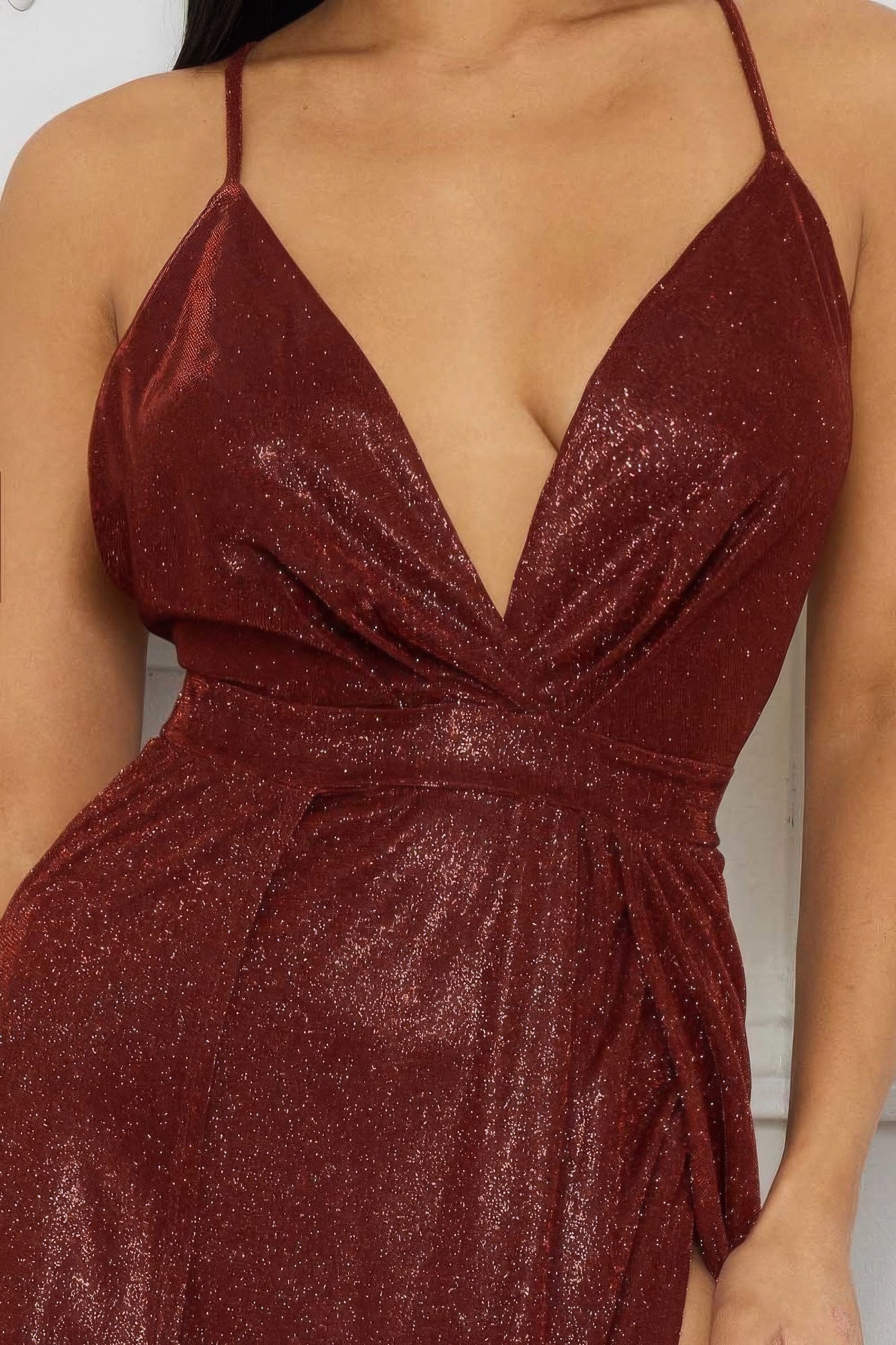 Glitter Fabric Sweetheart Surplice Maxi Dress-Product Type | Naughty Smile Fashion