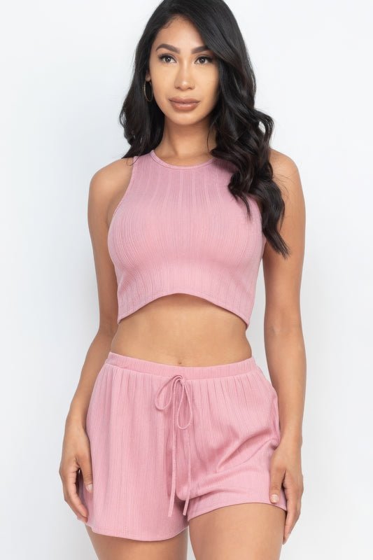 Soft Rib Crop Tank Top & Shorts Set