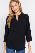 3/4 Roll Up Slv Woven Blouse-Product Type | Naughty Smile Fashion