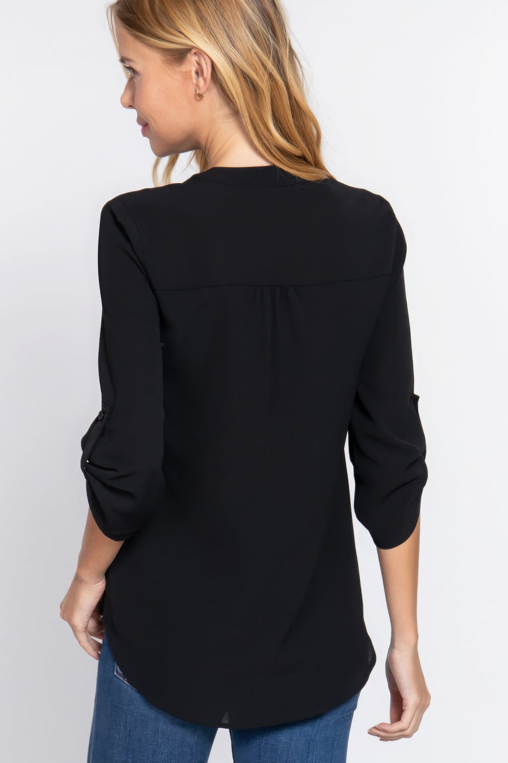 3/4 Roll Up Slv Woven Blouse-Product Type | Naughty Smile Fashion