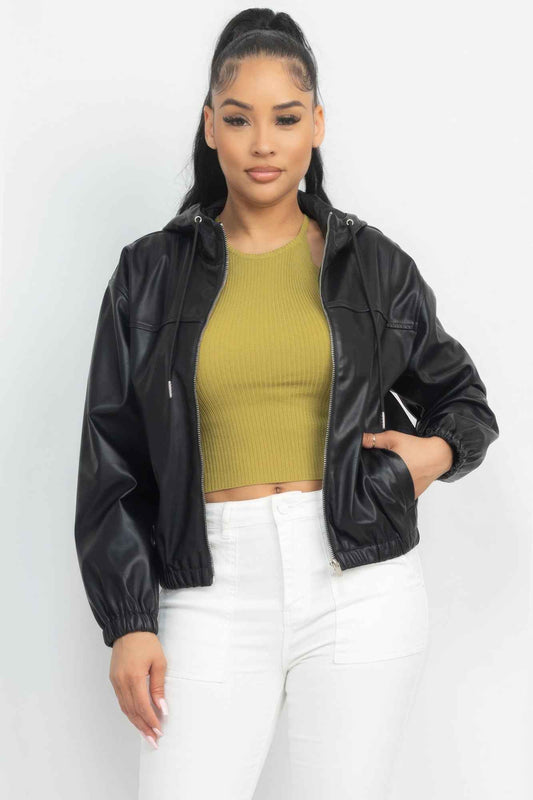 Sale - Faux Leather Hoodie Jacket – On Sale Now