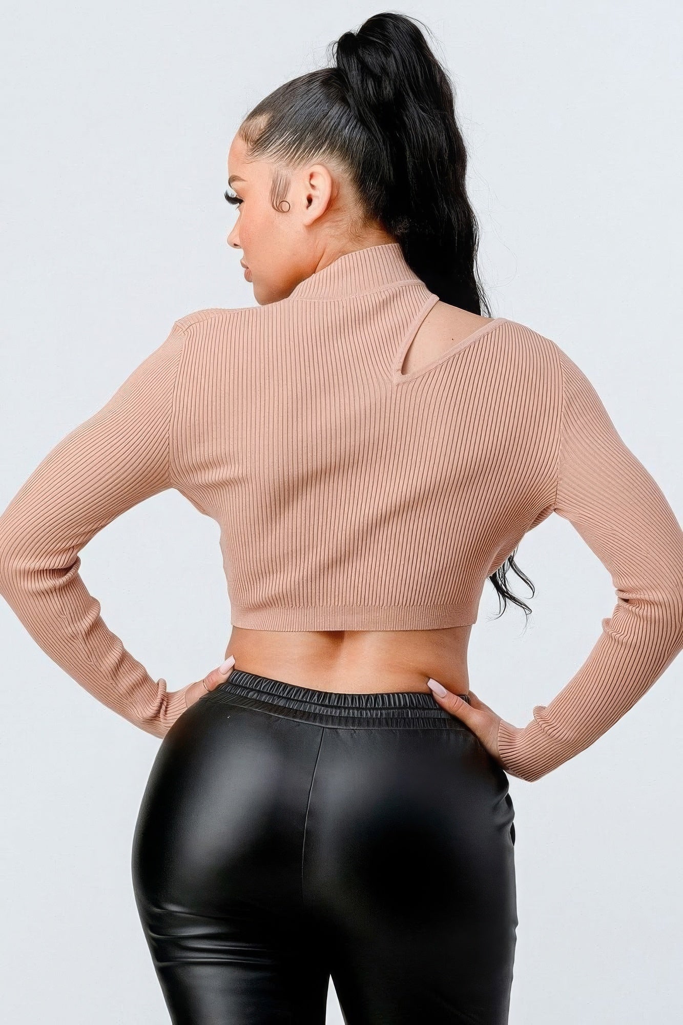 Lux Sweater Rib Cutout Mock Neck Crop Top-Product Type | Naughty Smile Fashion