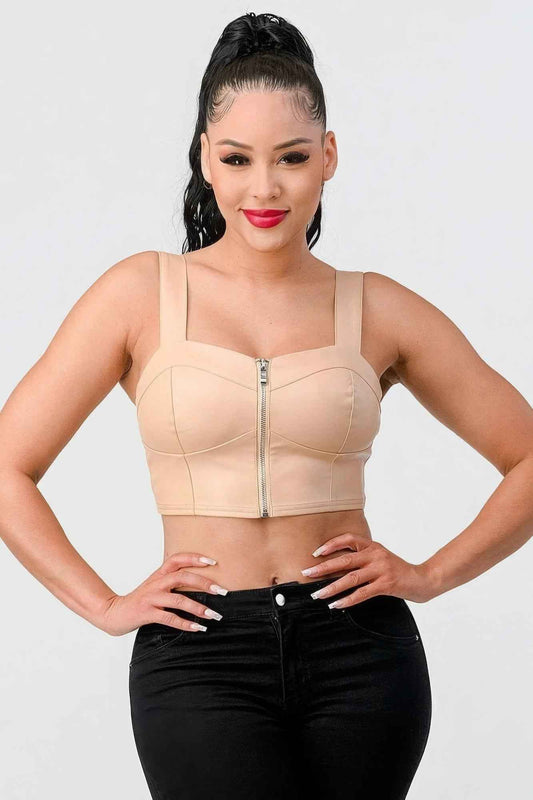 Sale - Lux Faux Leather Pu Zipup Strap Sleeveless Cropped Top – On Sale Now