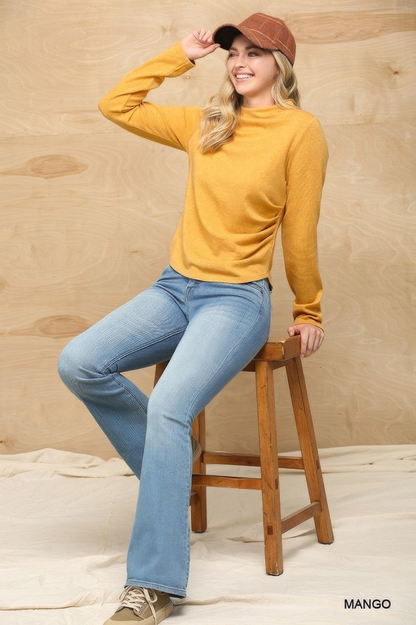 Solid And Cozy Soft Knit Mock Neck Top With Side Ruched Detail-Product Type | Naughty Smile Fashion