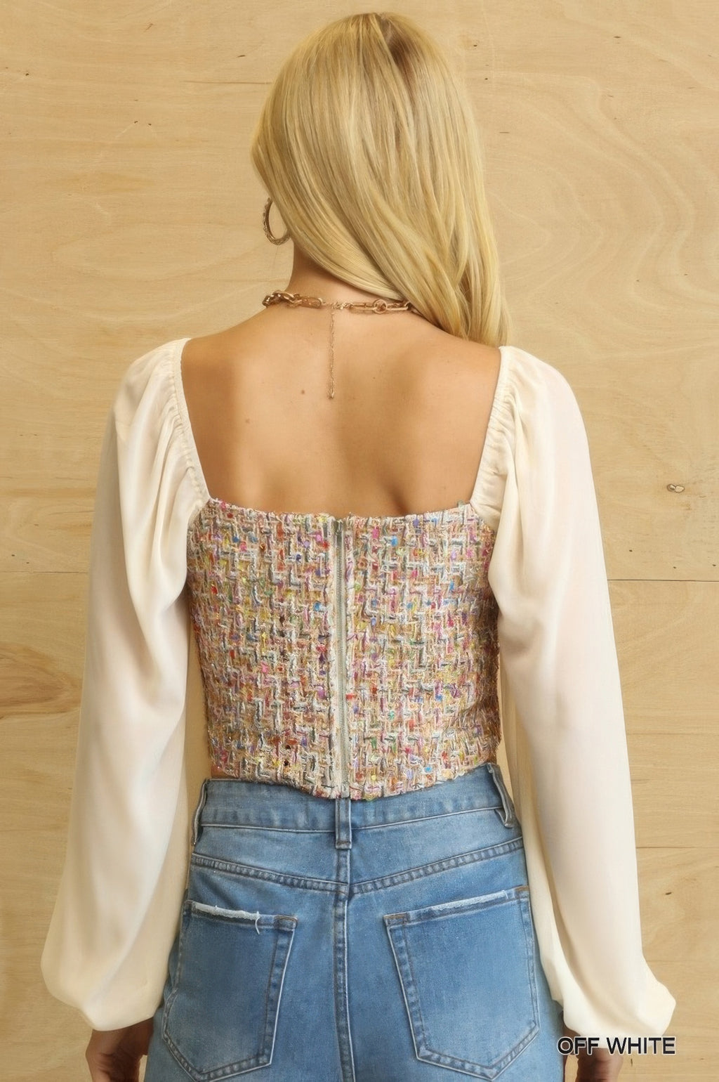 Tweed Bodice And Chiffon Square Top With Back Zipper-Product Type | Naughty Smile Fashion