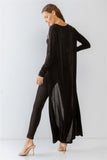 Black Sleeveless Cut-out Detail Slim Fit Jumpsuit & Open Front Long Sleeve