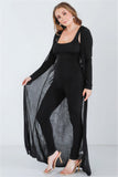 Black Sleeveless Cut-out Detail Slim Fit Jumpsuit & Open Front Long Sleeve