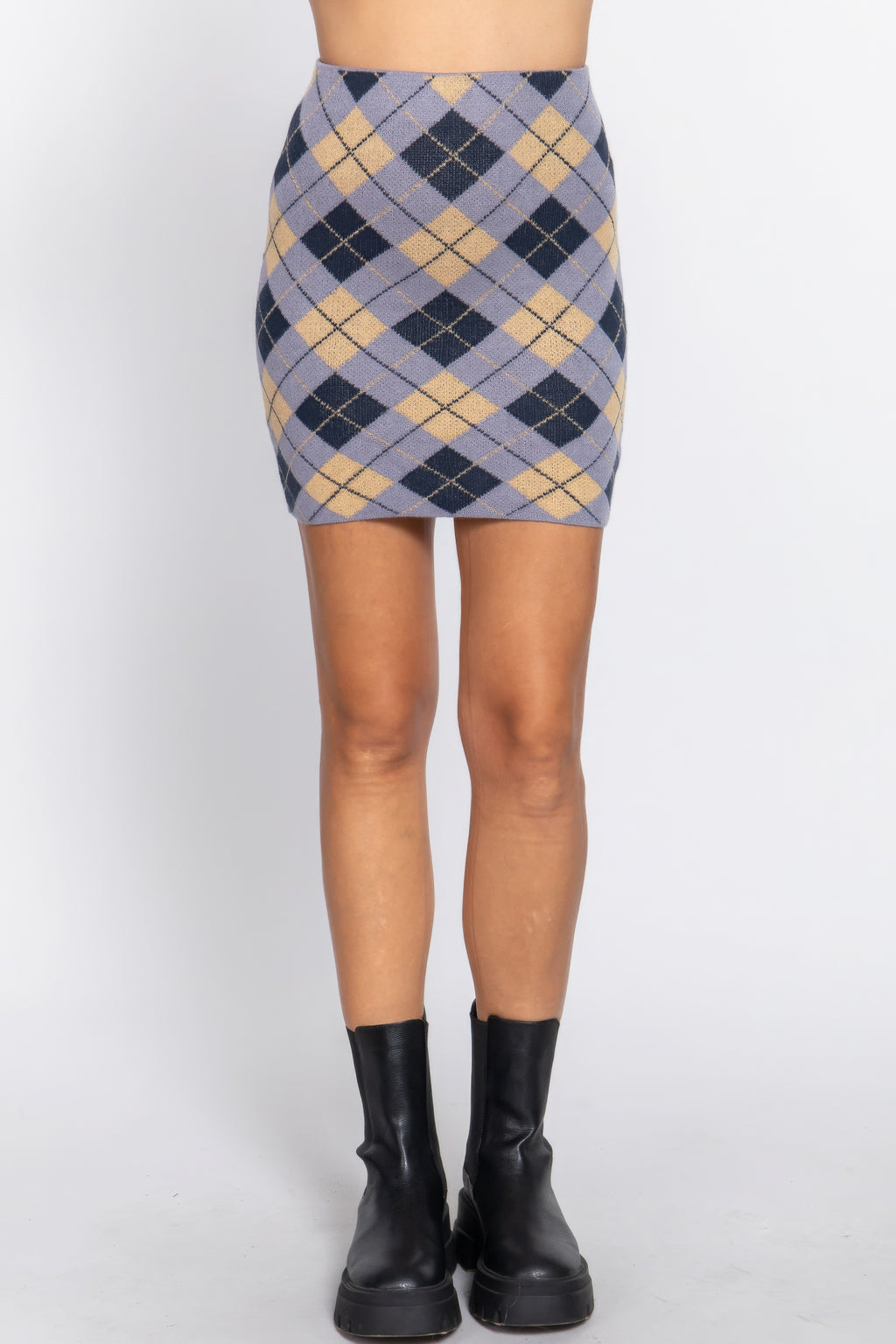 Argyle Jacquard Sweater Mini Skirt-Product Type | Naughty Smile Fashion