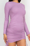 Ribbed long sleeve drawstring bodycon dress