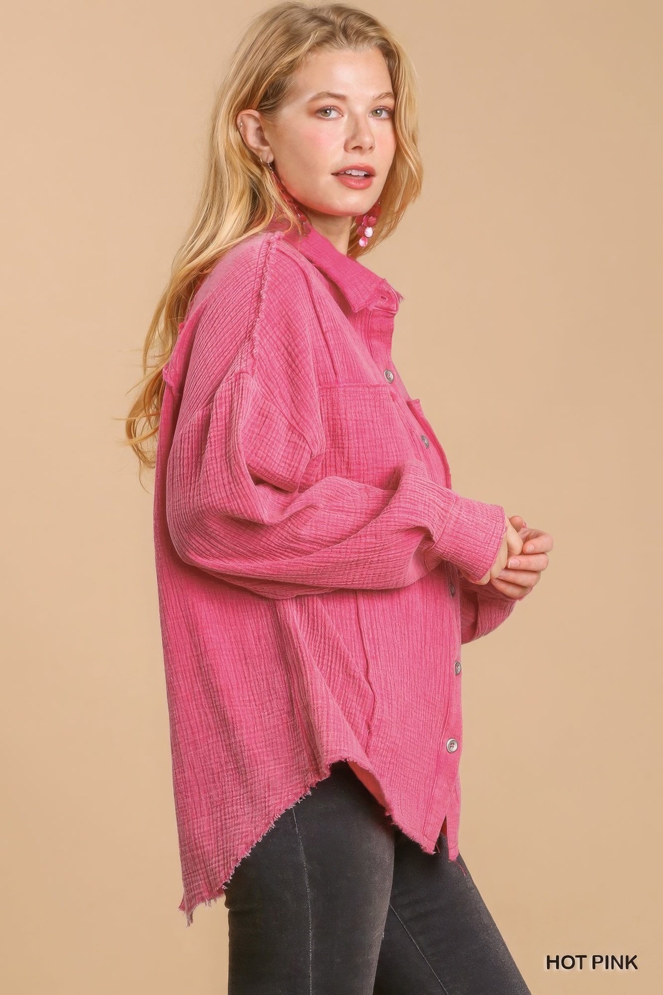 Mineral wash button down top with high low hem-Product Type | Naughty Smile Fashion