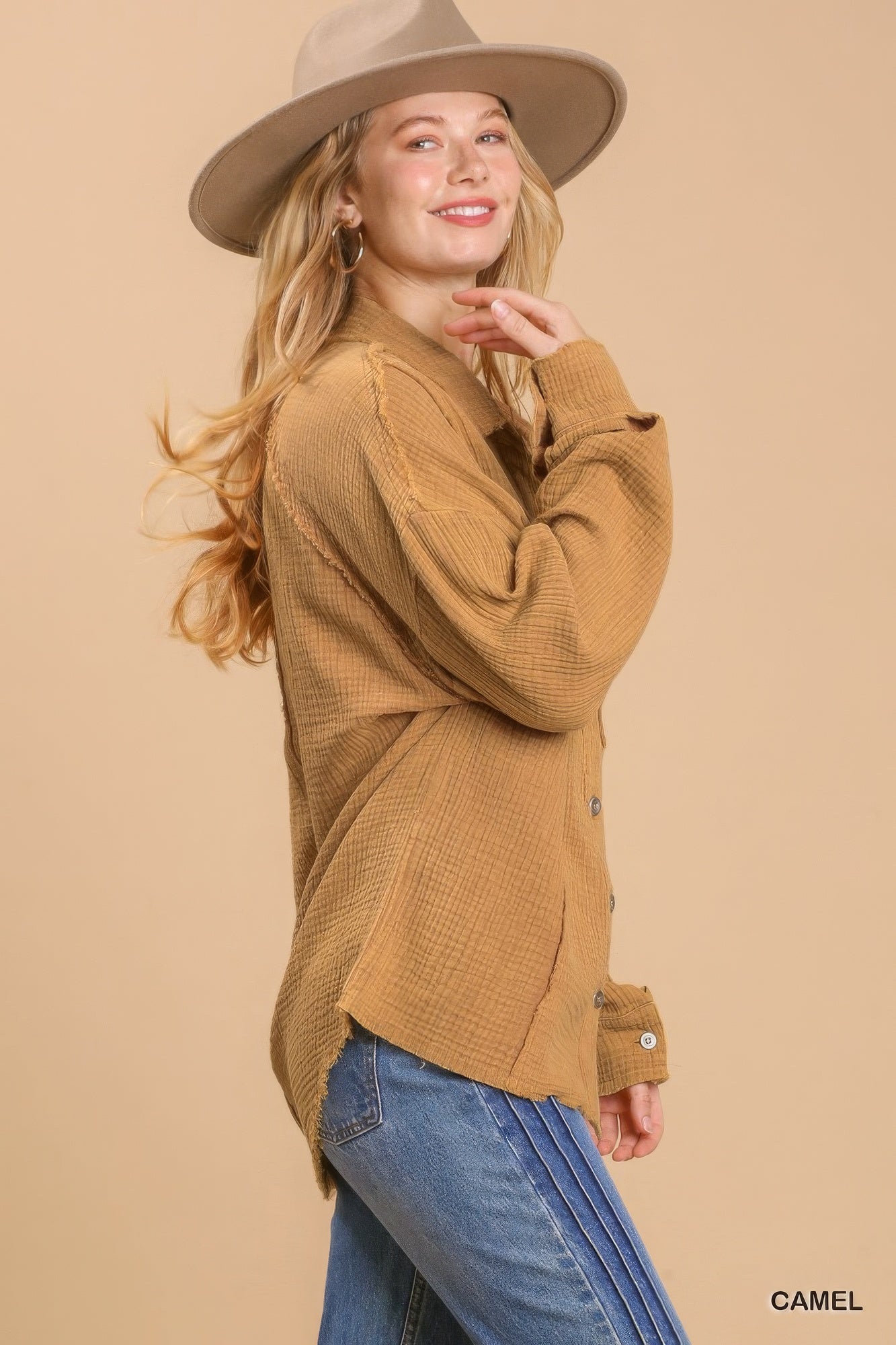 Mineral wash button down top with high low hem-Product Type | Naughty Smile Fashion