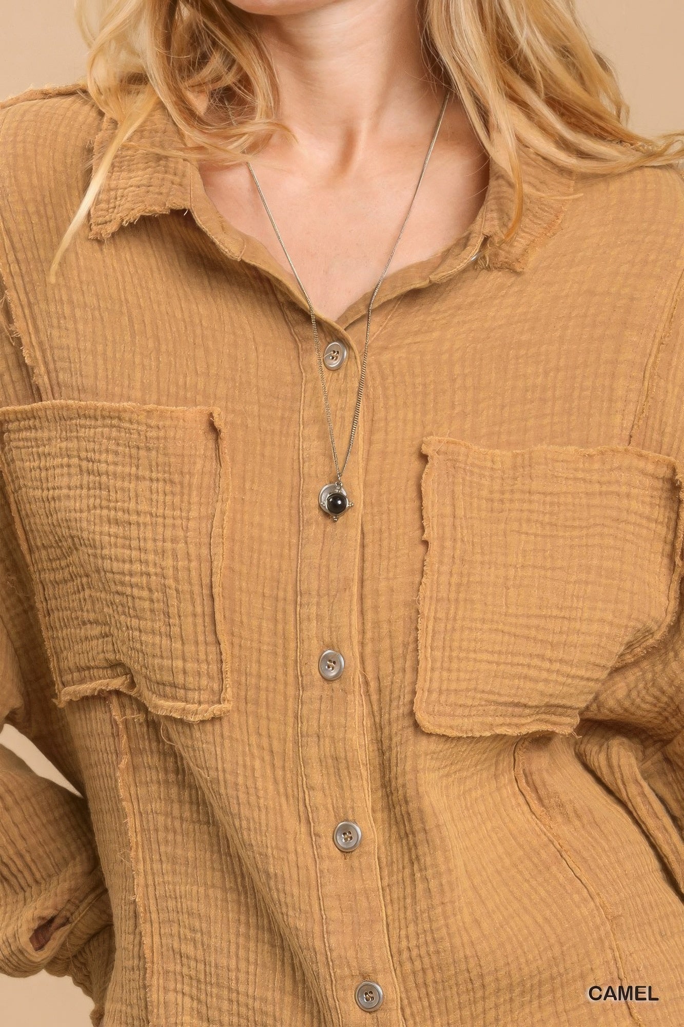 Mineral wash button down top with high low hem-Product Type | Naughty Smile Fashion