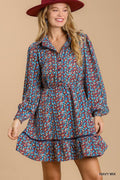 Collared neckline button down floral print dress with crochet trimmed details-Product Type | Naughty Smile Fashion