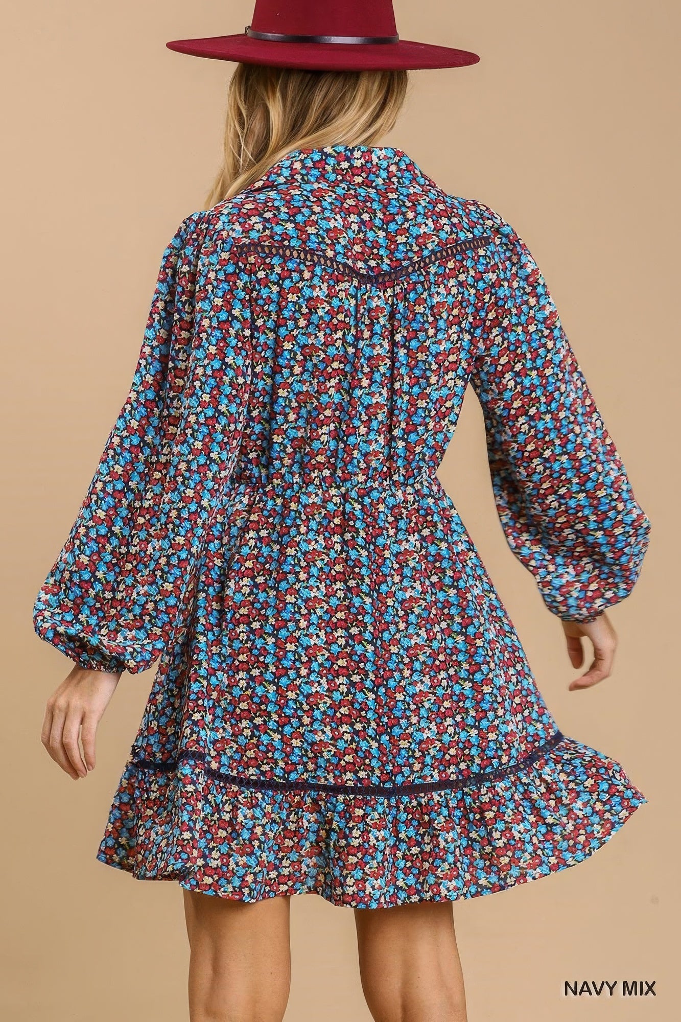 Collared neckline button down floral print dress with crochet trimmed details-Product Type | Naughty Smile Fashion
